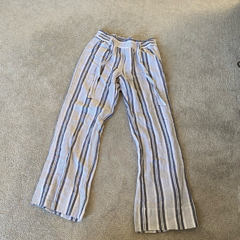 Jolt Striped Casual Linen Pants - Grey and White